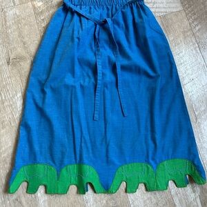 Vintage Blue Women's Skirt w Sweet Elephant Appliqués